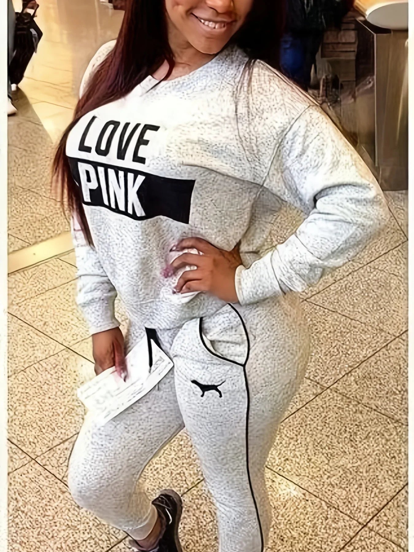 Love Pink 💕Long-sleeve Casual Sport 2 Piece Set