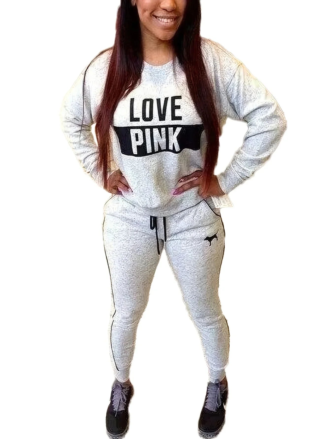 Love Pink 💕Long-sleeve Casual Sport 2 Piece Set