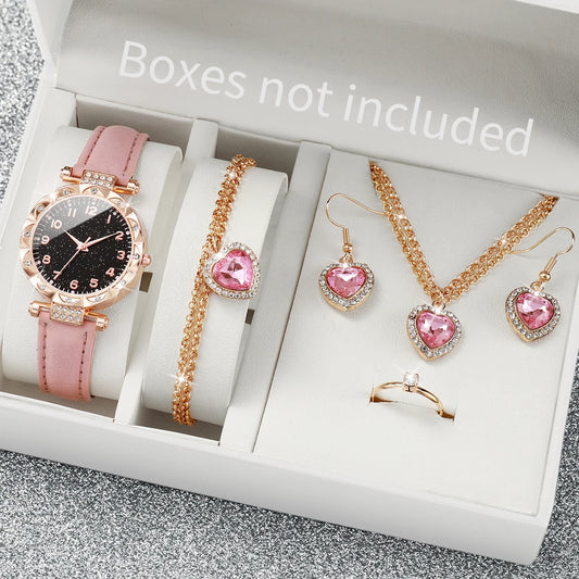 6PCS/Set Starry Sky Women Watch Diamond 💎 Heart Jewelry Set ❤️